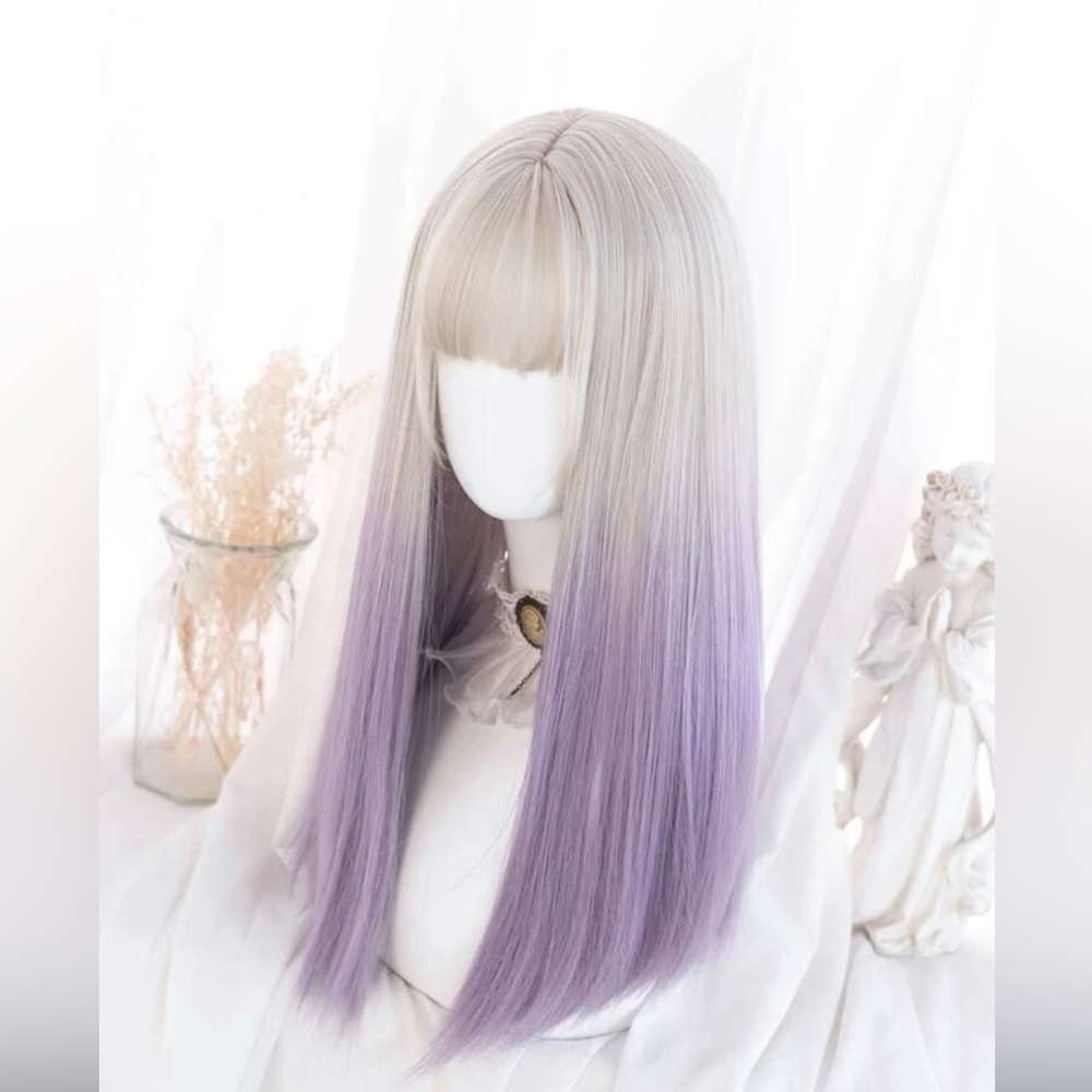 Ombré purple blonde long cosplay wig with bangs - NWT
